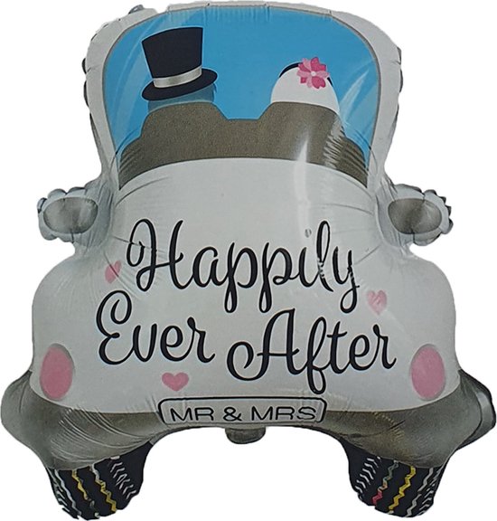 Folieballon Trouw Auto Wit 50 cm Ballon Bruiloft Auto Happily