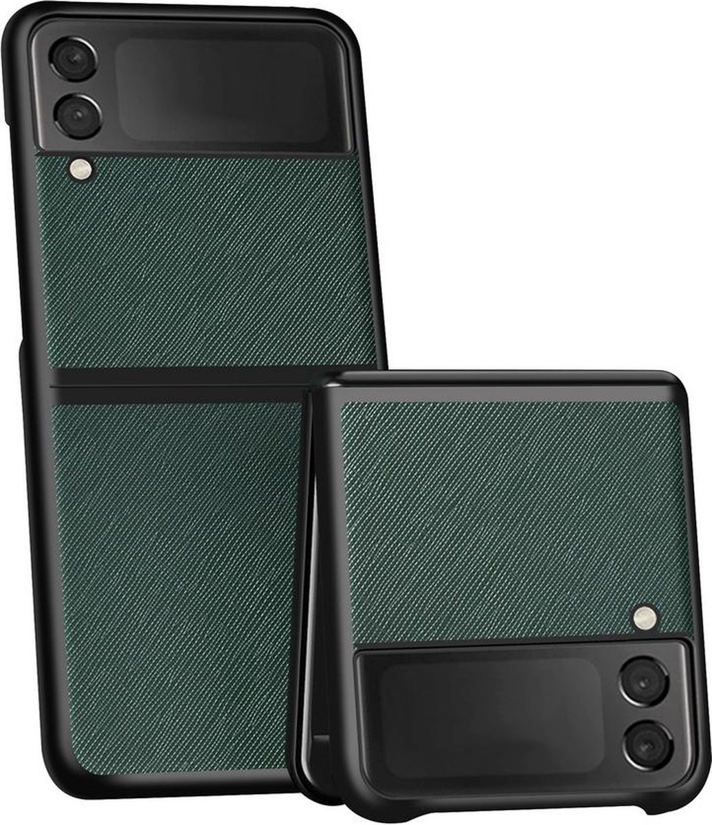 Samsung Z Flip 4 Hoesje - Leer Textuur - Back Cover voor Samsung Galaxy Z Flip4 - Groen