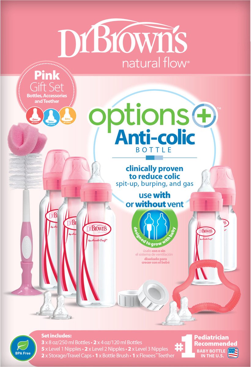 Brown's Options+ Anti-colic | Standaardfles roze | bol.com