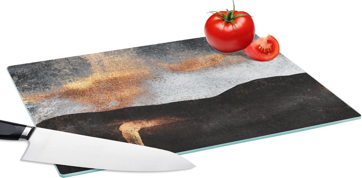 Glazen Snijplank - 39x28 - Abstract - Gold - Chic - Zwart - Grijs - Snijplanken Glas