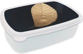 Lunchbox Wit - Lunchbox - Boîte à pain - Goud - Feuilles - Zwart - Plantes - Luxe - Nature - 18x12x6 cm - Adultes