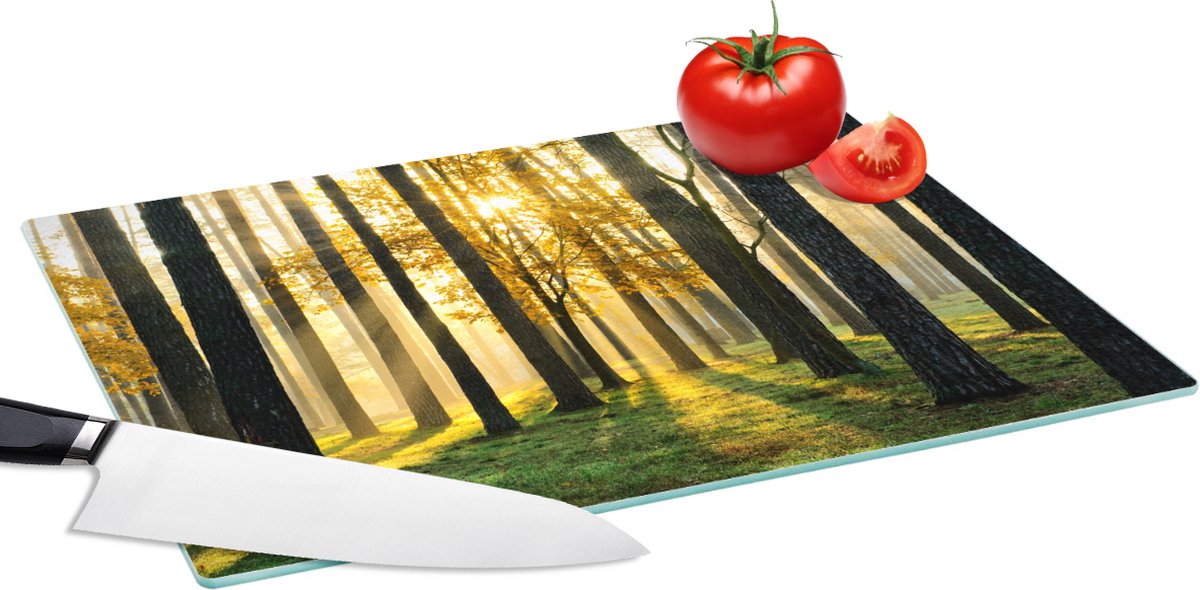 Glazen Snijplank - 39x28 - Bos - Zon - Bomen - Gras - Landschap - Natuur - Snijplanken Glas