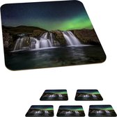 Sous-verres pour verres - Aurores boréales - Cascade - Islande - Nature - 10x10 cm - Sous-verres en verre - 6 pièces