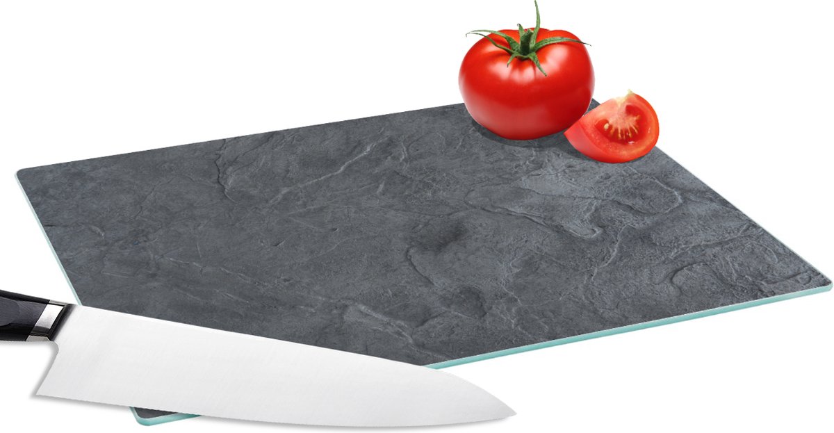 Glazen Snijplank - 28x20 - Grijs - Beton - Leisteen - Structuur - Retro - Snijplanken Glas