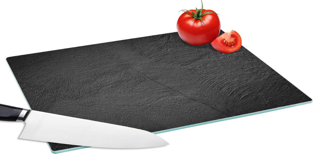 Glazen Snijplank - 39x28 - Beton - Zwart - Industrieel - Snijplanken Glas