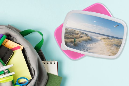 Lunch box Rose - Lunch box - Boîte à pain - Dune - Mouette - Plage - Mer - Soleil - 18x12x6 cm - Enfants - Fille