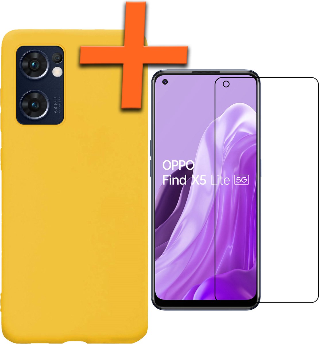 OPPO Find X5 Lite Hoesje Siliconen Case Back Cover Met Screenprotector - OPPO Find X5 Lite Hoes Cover Silicone - Geel