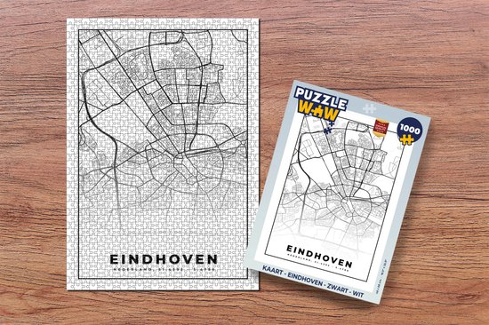 Puzzle Carte - Eindhoven - Zwart - Wit - Planet'Puzzles - Puzzle 1000 pièces adultes