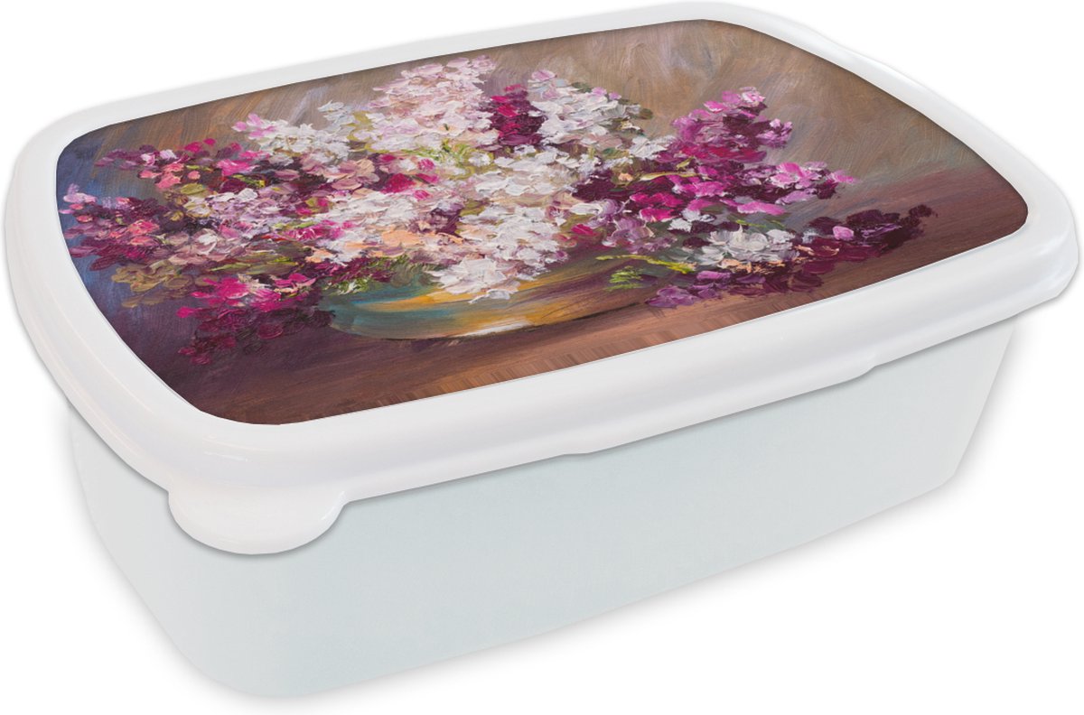 Broodtrommel Wit - Lunchbox - Brooddoos - Olieverf - Lilac - Kleuren - 18x12x6 cm - Volwassenen