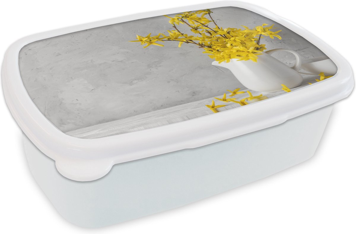 Broodtrommel Wit - Lunchbox - Brooddoos - Bloemen - Geel - Stilleven - 18x12x6 cm - Volwassenen