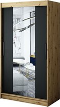 InspireMe - Kledingkast met 2 schuifdeuren, Modern-stijl, Een kledingkast met planken en een spiegel (BxHxD): 120x200x62 - JARED T1 120 Artisan Eik + Zwart Mat