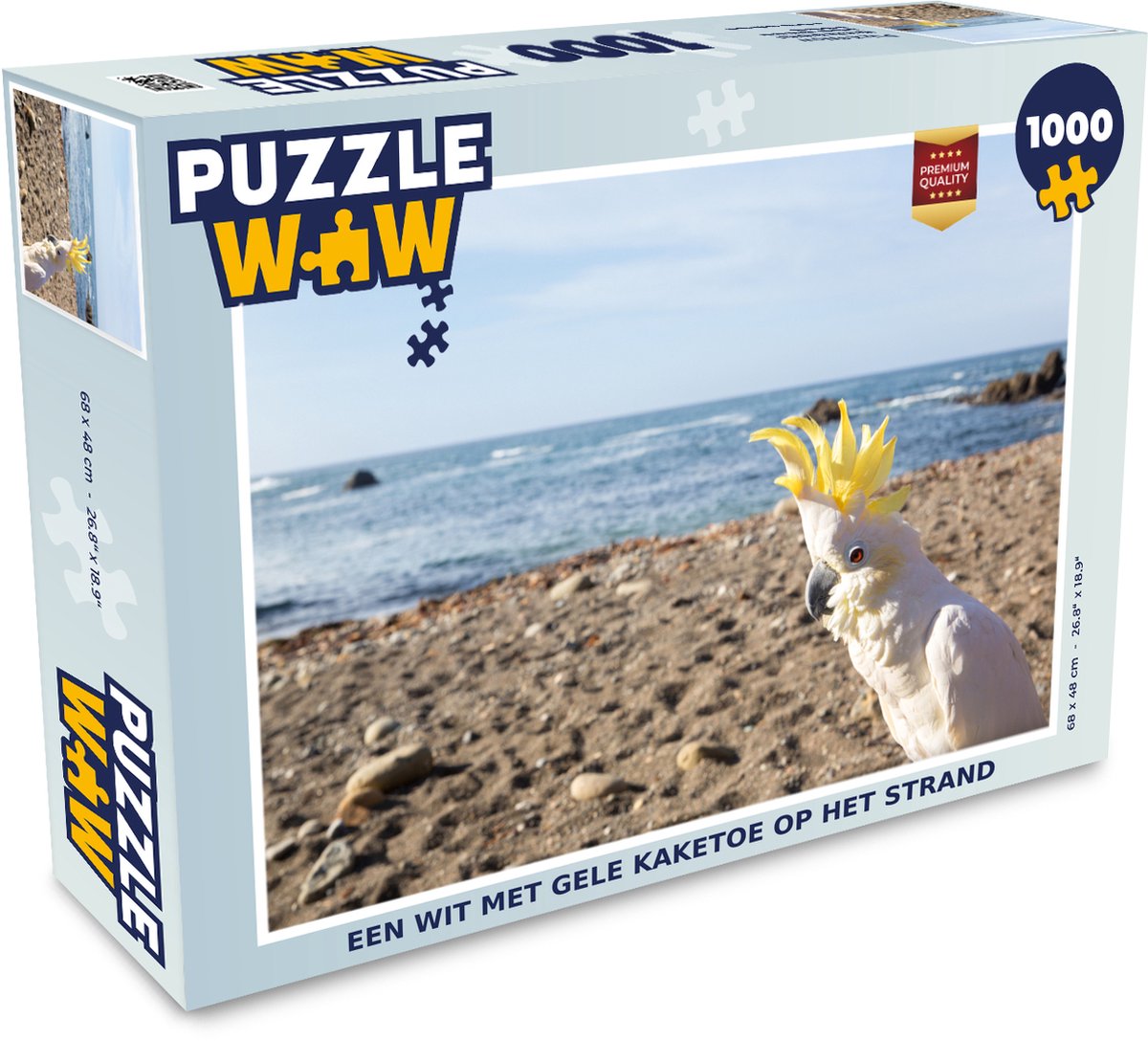 Puzzel Een wit met gele kaketoe op het strand - Legpuzzel - Puzzel 1000 stukjes volwassenen
