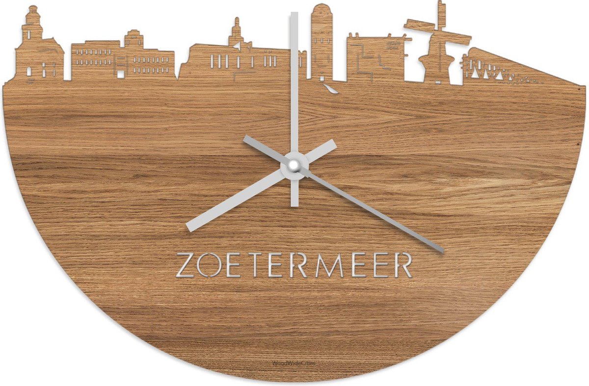 Skyline Klok Zoetermeer Eikenhout - Ø 40 cm - Stil uurwerk - Wanddecoratie - Meer steden beschikbaar - Woonkamer idee - Woondecoratie - City Art - Steden kunst - Cadeau voor hem - Cadeau voor haar - Jubileum - Trouwerij - Housewarming -