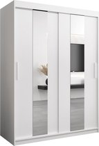 InspireMe - Kledingkast met 2 schuifdeuren, Modern-stijl, Een kledingkast met planken en een spiegel (BxHxD): 150x200x62 - DANCE 150 Wit Mat