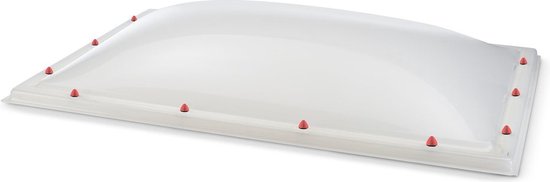 Dôme de toit blanc de forme arrondie avec 12 capuchons de fixation rouges sur le bord.