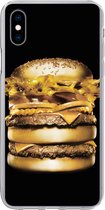 Geschikt voor iPhone Xs hoesje - Gouden hamburger op een zwarte achtergrond. - Siliconen Telefoonhoesje
