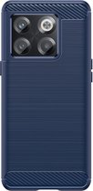 OnePlus 10T Hoesje - MobyDefend TPU Gelcase - Geborsteld Metaal + Carbonlook - Blauw - GSM Hoesje - Telefoonhoesje Geschikt Voor OnePlus 10T