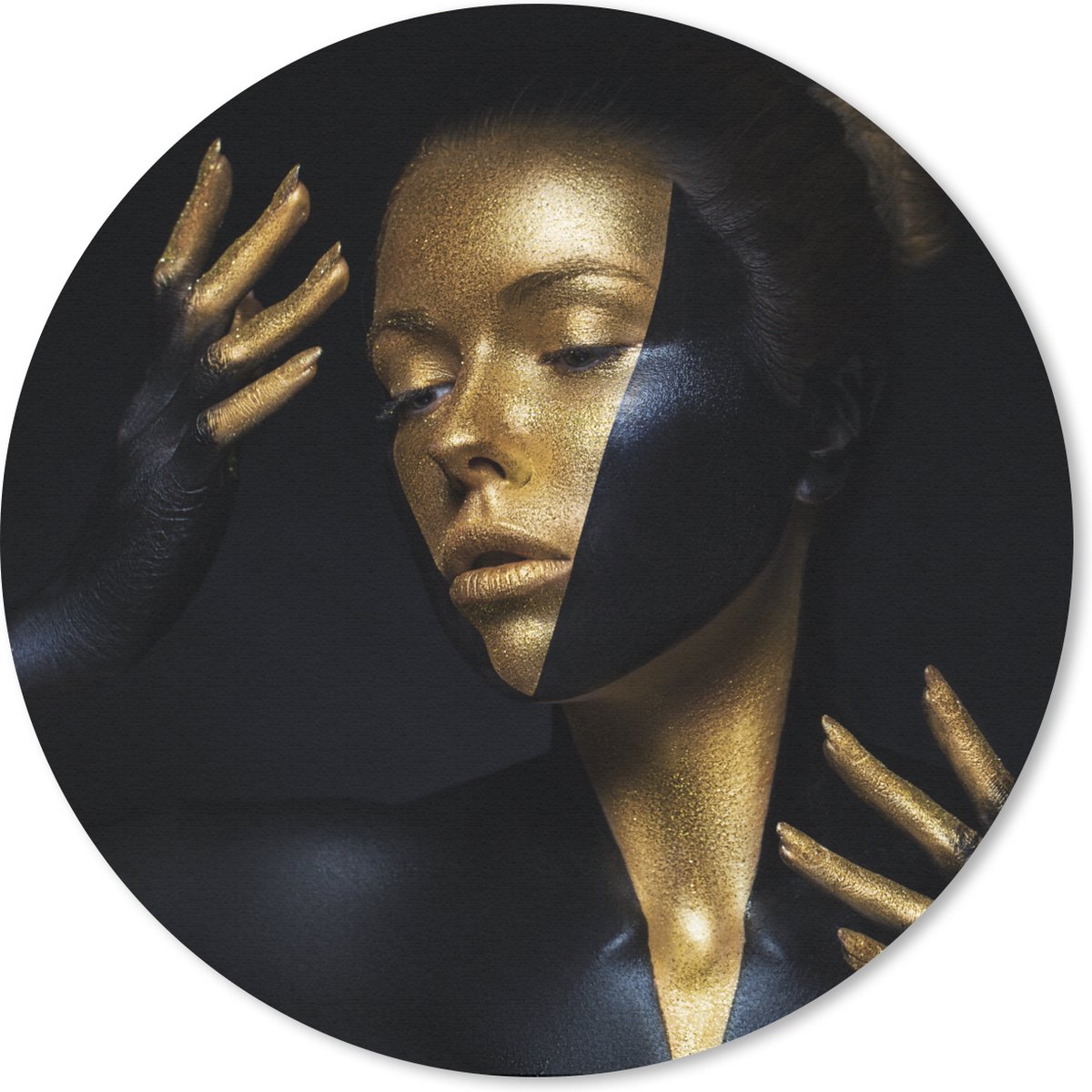 Muismat rond 20x20 cm - Mousepad Make up - Kunst - Vrouw - Luxe - Goud - Ronde muismatten
