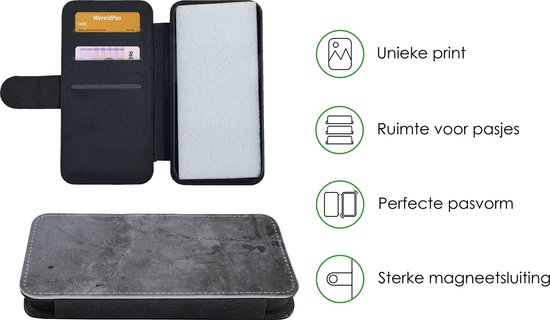 Bookcase pour iPhone 13 Mini Bookcase - Industriel - Béton - Grijs - Ardoise - Rétro - Avec compartiments - Étui portefeuille avec fermeture magnétique