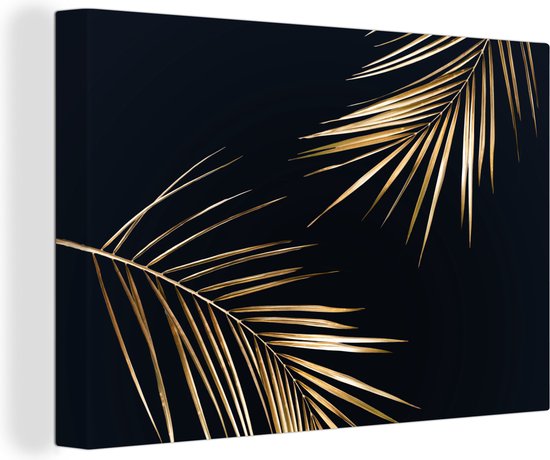 Canvas Schilderij Bladeren - Planten - Goud - Zwart - Luxe - 120x80 cm - Wanddecoratie