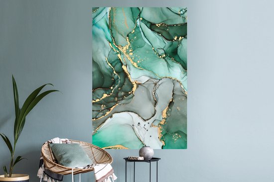 Stickers muraux - Sticker Foil - Goud - Marbre - Vert - Luxe - Aspect Marbre - Grijs - 80x120 cm - Film Adhésif - Stickers muraux Chambre Enfant - Papier Peint Auto Adhésif