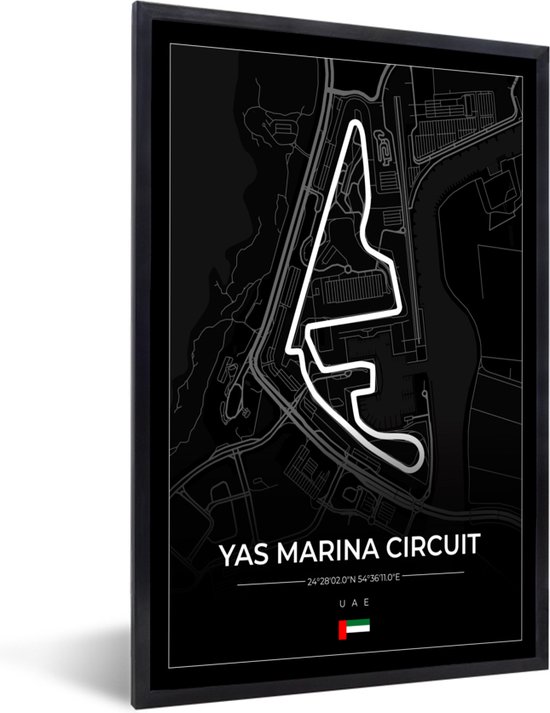 Fotolijst incl. Poster - Racebaan - Yas Marina Circuit - Circuit - F1 - Abu Dhabi - Zwart - 80x120 cm - Posterlijst