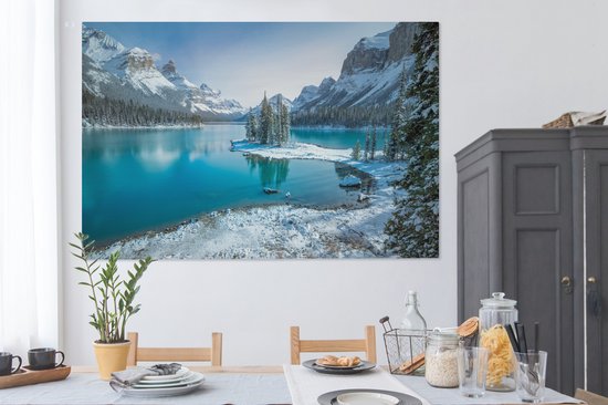 Tableau Peinture Paysage - Neige - Hiver - Water - Berg - 150x100 cm - Décoration murale