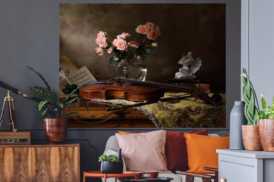 Stickers muraux - Film autocollant - Violon - Roses - Rose - Fleurs - Nature morte - 160x120 cm - Film adhésif - Stickers muraux Chambre d'enfant - Papier peint autocollant XXL