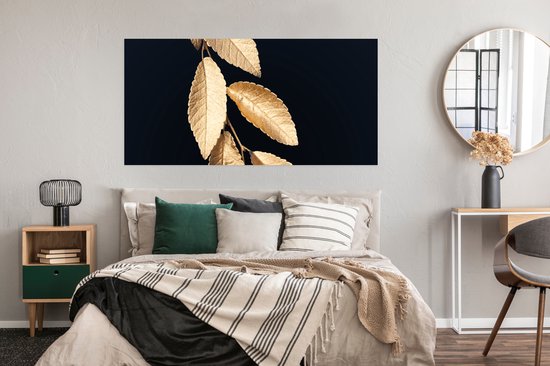 Poster Feuilles - Zwart - Or - Luxe - Plantes - 150x75 cm - Décorations de Noël - Décoration de Noël pour intérieur - Noël