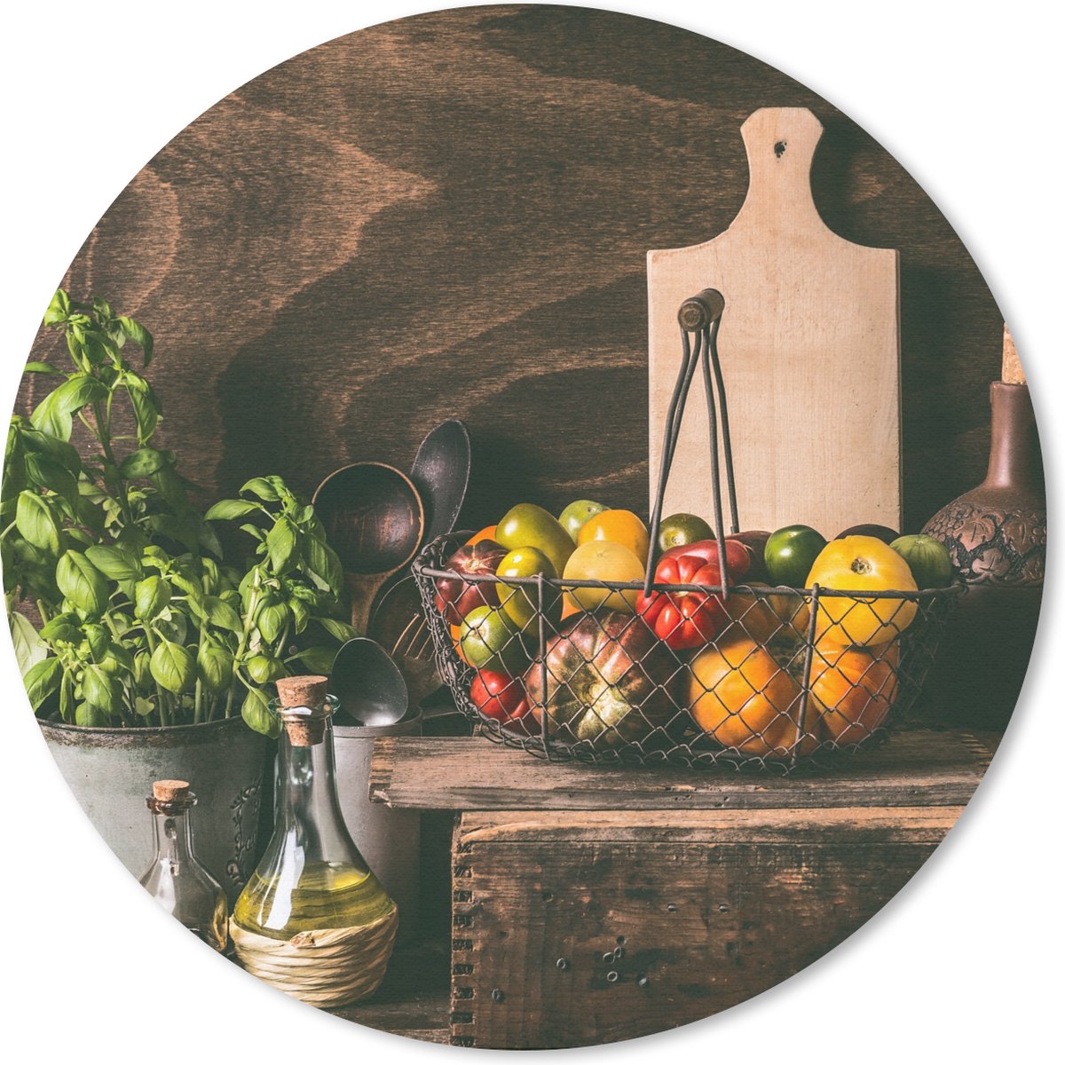 Muismat rond 30x30 cm - Mousepad Groente - Kruiden - Rustiek - Stilleven - Basilicum - Ronde muismatten