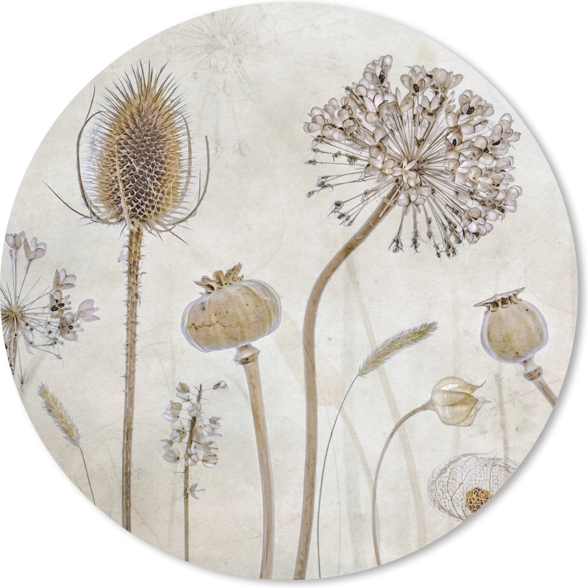 Muismat rond 30x30 cm - Mousepad Bloemen - Waterverf - Stilleven - Bruin - Vintage - Ronde muismatten