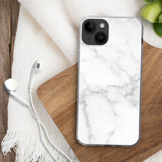 Telefoonhoesje Geschikt voor Apple Iphone 14 Plus hoesje - Marmer print - Wit - Grijs - Luxe - Marmer printlook - Steen - Siliconen Telefoonhoesje Telefoonhoesje