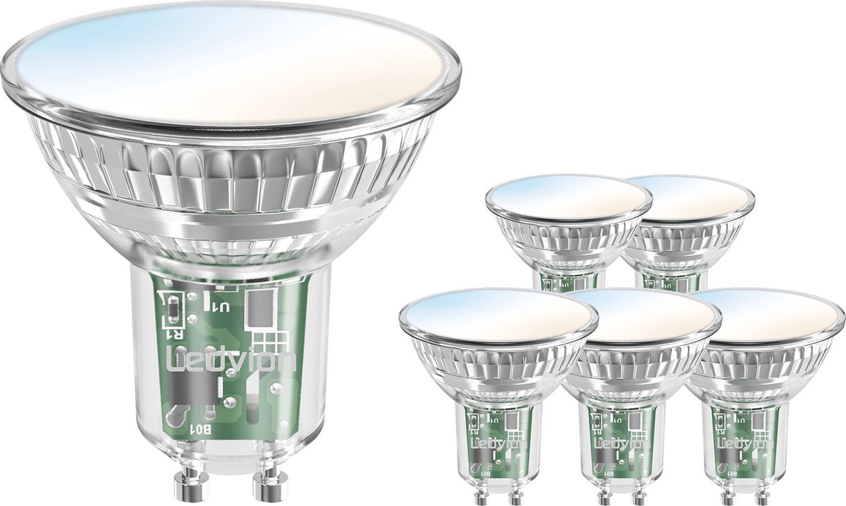 Ledvion - 6X Smart RGB+CCT GU10 LED Spot - 4,9W - 345L - Dimbaar - Wifi-Alexa & Google Home