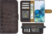 Samsung Galaxy S20FE hoesje - Bookcase - Samsung S20 FE Book Case Wallet Echt Leer Croco Chocoladebruin Cover