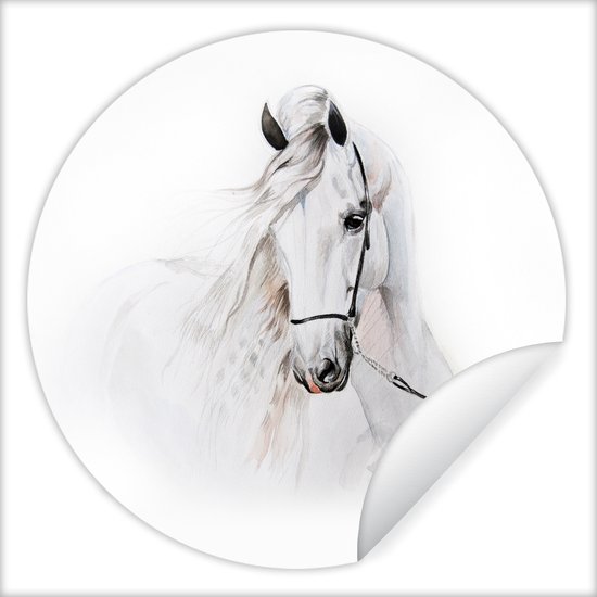 Behangsticker kinderkamer - Paard - Waterverf - Dieren - Wit - Muurdecoratie voor meisjes - Wandcirkel kinderkamer - 100x100 cm - Meiden