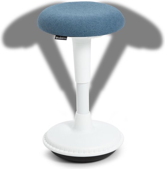 Wobblez® Ergonomische Bureaustoel voor Zit Sta Bureaus met een Hoogte 75-95 cm - Wiebelkruk in Hoogte Verstelbaar van 55-75 cm - Blauw Wit 55