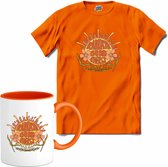 Flower Power - Radiate Good Energy - Vintage aesthetic - T-Shirt met mok - Meisjes - Oranje - Maat 12 jaar