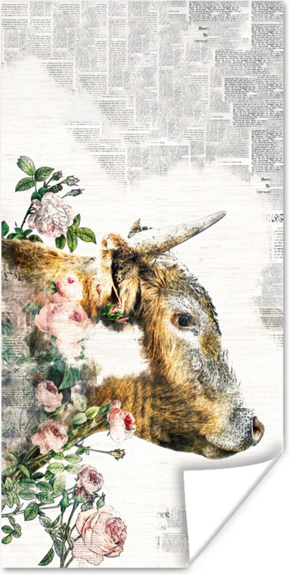 Affiche Scottish Highlander - Peinture - Fleurs - 20x40 cm