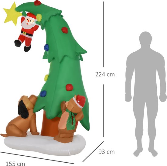 Opblaasbare kerstboom kerstman 224 cm IP44 LED zelfopblaasbaar