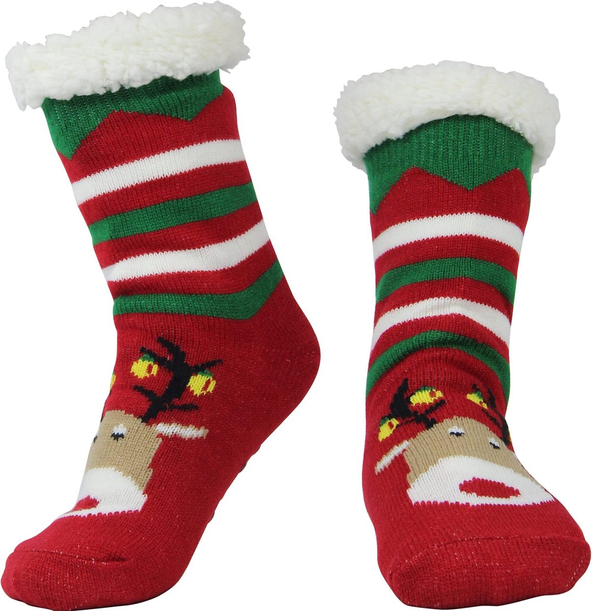 JAXY - Huissokken Dames - Verwarmde Sokken - Anti Slip Sokken - Huissokken - Bedsokken - Warme Sokken - Kerstcadeau Voor Vrouwen - Thermosokken - Dikke Sokken - Fluffy Sokken - Kerstsokken Dames en Heren - Rudolf Rood
