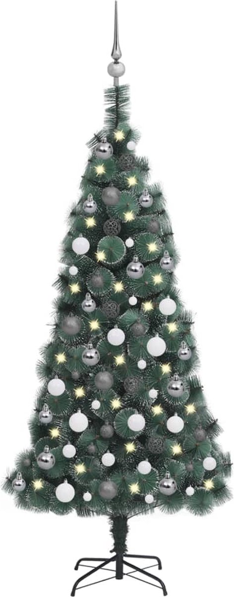 Prolenta Premium - Kunstkerstboom met LED's en kerstballen 120 cm PVC en PE groen
