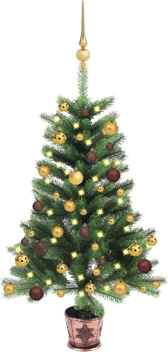 Prolenta Premium - Kunstkerstboom met LED's en kerstballen 90 cm groen