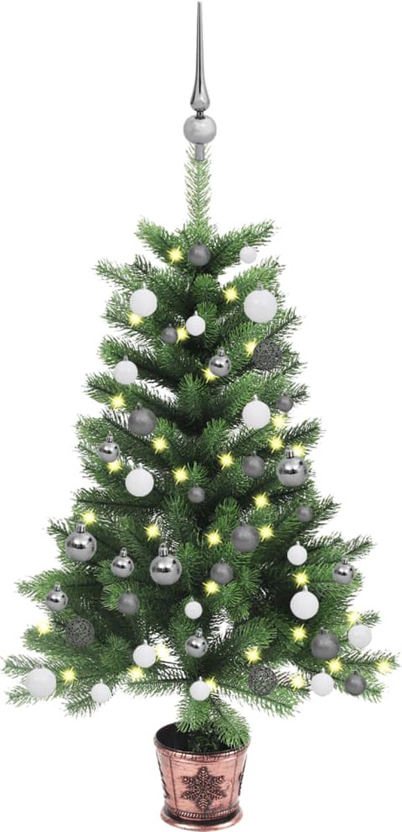 Prolenta Premium - Kunstkerstboom met LED's en kerstballen 90 cm groen