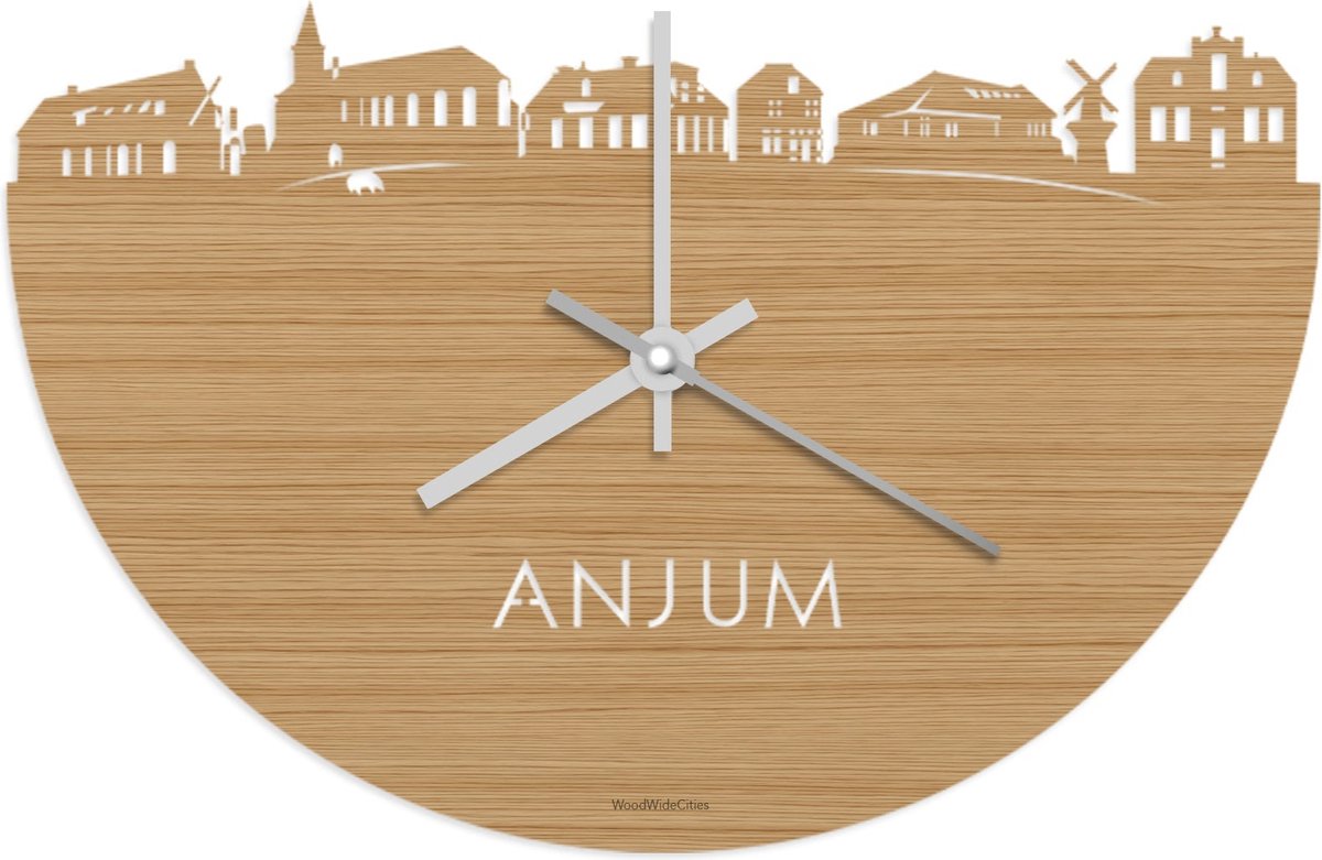 Skyline Klok Anjum Bamboe hout - Ø 40 cm - Stil uurwerk - Wanddecoratie - Meer steden beschikbaar - Woonkamer idee - Woondecoratie - City Art - Steden kunst - Cadeau voor hem - Cadeau voor haar - Jubileum - Trouwerij - Housewarming - WoodWideCities