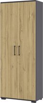 Hoge dichte kantoorkast Discovery Eiken Grafiet - Breedte 80 cm - Hoogte 200 cm - Diepte 40 cm - Met planken - Met openslaande deuren