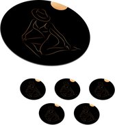 Onderzetters voor glazen - Rond - Vrouw - Maan - Goud - Zwart - 10x10 cm - Glasonderzetters - 6 stuks