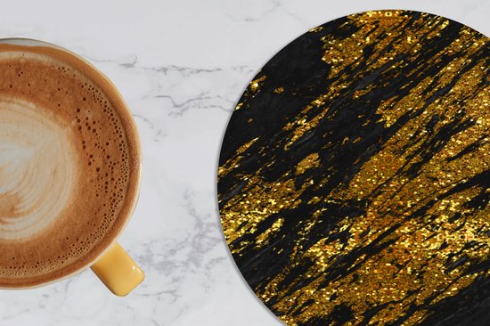 Sous- Sous-verres pour verres - Ronds - Imprimé marbré - Goud - Zwart - 10x10 cm - Sous-verres - 6 pièces