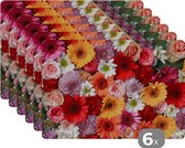 Placemat - Placemats kunststof - Bloemen - Kleuren - Gerbera - Rozen - 45x30 cm - 6 stuks - Hittebestendig - Anti-Slip - Onderlegger - Afneembaar