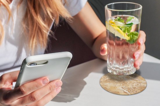 Sous- Sous-verres pour verres - Ronds - Imprimé marbré - Wit - Marron - 10x10 cm - Sous-verres - 6 pièces