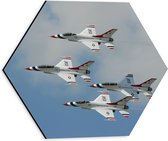 WallClassics - Dibond Hexagon - Groepje Franse Vliegtuigen in de Lucht - 30x26.1 cm Foto op Hexagon (Met Ophangsysteem)